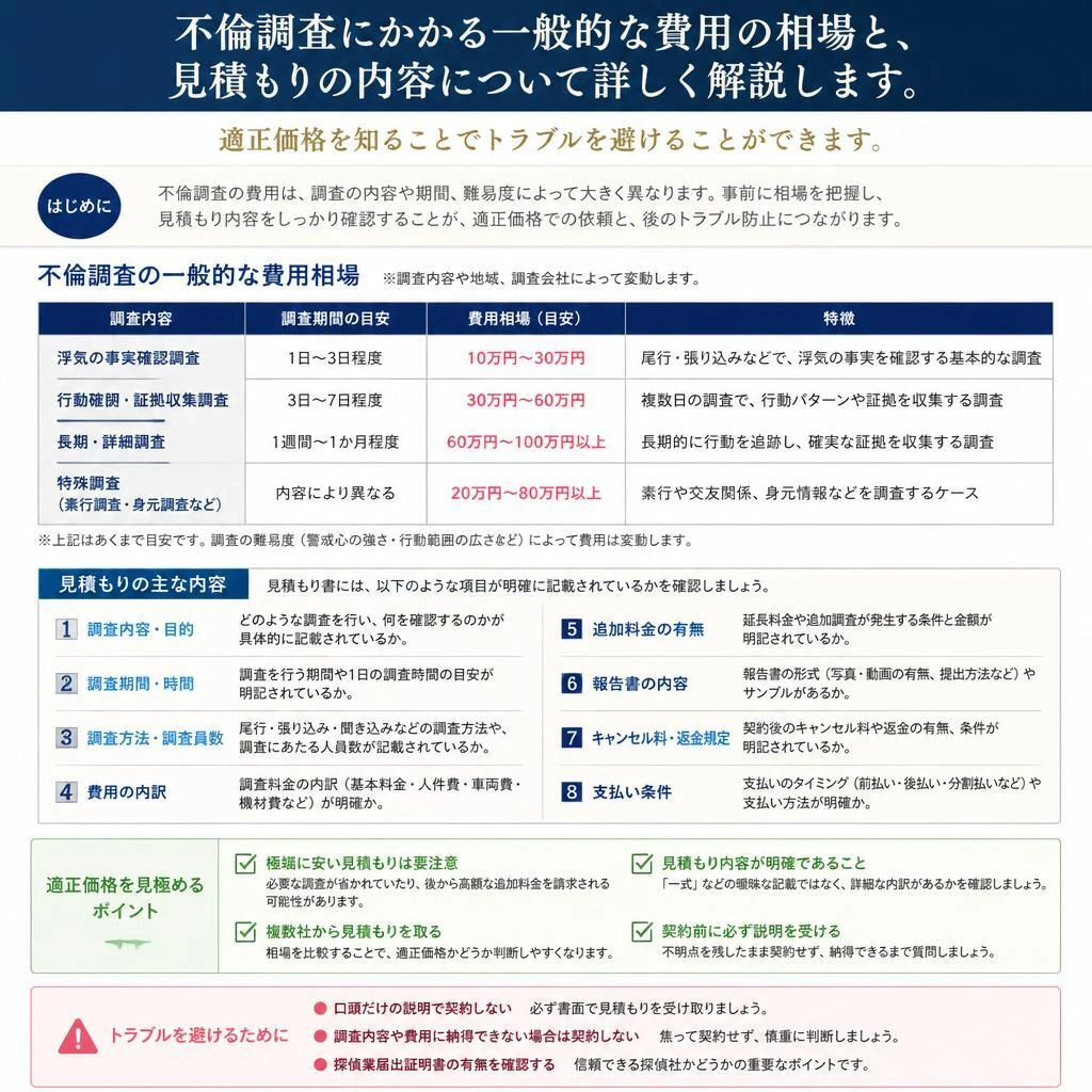 不倫調査の料金と見積もりの実態